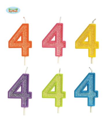 Opakowanie Brokatowa cyfra 4 świeczka na tort 4cm Mix kolorów