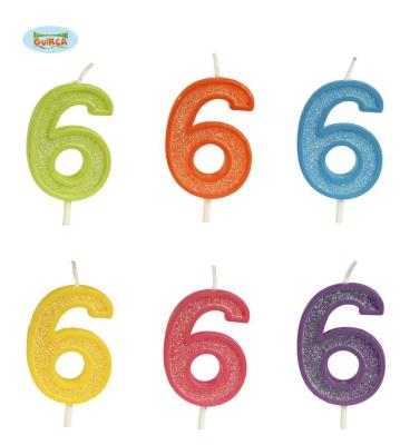 Opakowanie Brokatowa cyfra 6 świeczka na tort 4cm Mix kolorów