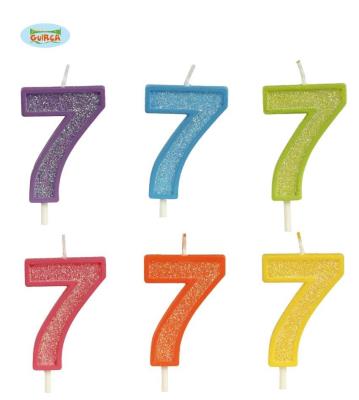 Opakowanie Brokatowa cyfra 7 świeczka na tort 4cm Mix kolorów