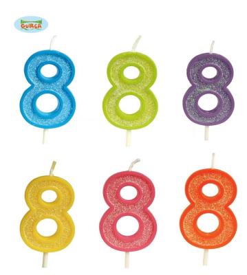 Opakowanie Brokatowa cyfra 8 świeczka na tort 4cm Mix kolorów