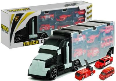 Opakowanie Czarna ciężarówka z 6 autkami jeżdżąca walizka