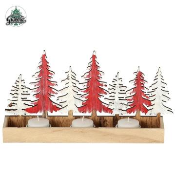 Opakowanie Drewniany Świecznik z Choinkami 28X15 cm