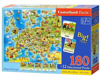 Puzzle 180 Mapa Europy z quizem CASTOR. Wydawca: Castorland. SmakLiter.pl Opakowanie Puzzle 180 Mapa Europy z quizem CASTOR