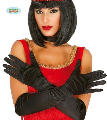 Opakowanie Satynowe Długie Rękawiczki Czarne 51cm