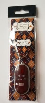 Brelok-lokalizator do kluczy, Super Dziadek, brązowy. Wydawca: Jawi. SmakLiter.pl Opakowanie Brelok-lokalizator do kluczy, Super Dziadek, brązowy