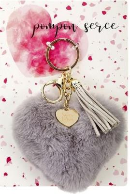 Brelok - pompon serce. Kocham (szare). Wydawca: Jawi. SmakLiter.pl Opakowanie Brelok - pompon serce. Kocham (szare)