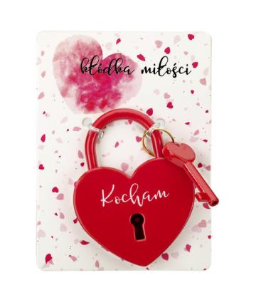 Kłódka miłości czerwona z hasłem Kocham. Wydawca: Jawi. SmakLiter.pl Opakowanie Kłódka miłości czerwona z hasłem Kocham