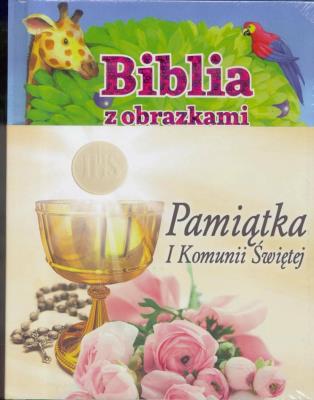 Pamiątka I Komunii Św - Biblia z obrazkami róż.. Autor: Charlotte Thoroe. SmakLiter.pl Okładka książki Pamiątka I Komunii Św - Biblia z obrazkami róż.