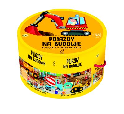 Okładka książki POJAZDY NA BUDOWIE KSIĄŻKA Z PUZZLAMI W PUDEŁKU