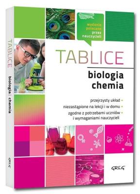 Tablice: biologia + chemia. Autor: Król Iwona, Agnieszka Jakubowska, Joanna Fuerst. SmakLiter.pl Okładka książki Tablice: biologia + chemia