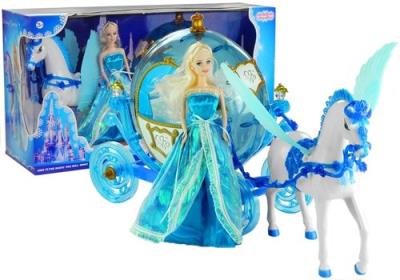 Opakowanie Zestaw Lalka w Karocy Pegaz Koń Świeci Niebieska