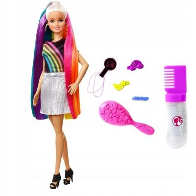 Opakowanie Barbie. Lalka Błyszczące tęczowe włosy