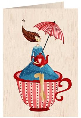 Karnet drewniany C6 + koperta Kobieta w filiżance. Wydawca: Cozywood. SmakLiter.pl Opakowanie Karnet drewniany C6 + koperta Kobieta w filiżance