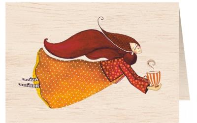 Karnet drewniany C6 + koperta Kobieta z kawą. Wydawca: Cozywood. SmakLiter.pl Opakowanie Karnet drewniany C6 + koperta Kobieta z kawą