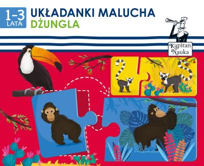 Kapitan Nauka - Układanki malucha Dżungla. Autor: Katarzyna Nowowiejska. SmakLiter.pl Okładka książki Kapitan Nauka - Układanki malucha Dżungla