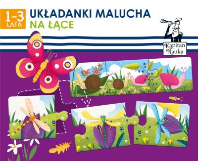 Kapitan Nauka - Układanki malucha Na łące. Autor: Gabriela Bieniek-Zaremba. SmakLiter.pl Okładka książki Kapitan Nauka - Układanki malucha Na łące