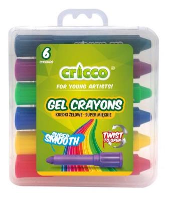 Kredki żelowe Twist 6 kolorów CRICCO. Wydawca: Cricco. SmakLiter.pl Opakowanie Kredki żelowe Twist 6 kolorów CRICCO