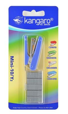 Zszywacz Kangaro mini-10/Y2 10 kart niebieski + zszywki. Wydawca: Kangaro. SmakLiter.pl Opakowanie Zszywacz Kangaro mini-10/Y2 10 kart niebieski + zszywki
