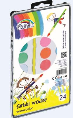 Farby wodne 24 kolory FIORELLO. Wydawca: Fiorello. SmakLiter.pl Opakowanie Farby wodne 24 kolory FIORELLO