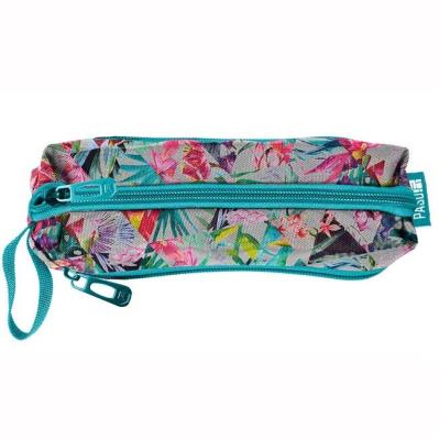 Opakowanie Piórnik trzykomorowy w kwiatki turkusowy