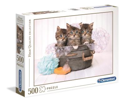 Puzzle 500 High Quality Collection Kittens and Soap. Wydawca: Clementoni. SmakLiter.pl Opakowanie Puzzle 500 High Quality Collection Kittens and Soap