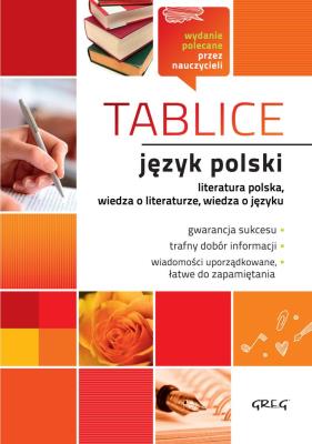 Tablice: język polski (literatura polska + wiedza o literaturze + wiedza o języku). Autor: Zespół redakcyjny Wydawnictwa GREG. SmakLiter.pl Okładka książki Tablice: język polski (literatura polska + wiedza o literaturze + wiedza o języku)