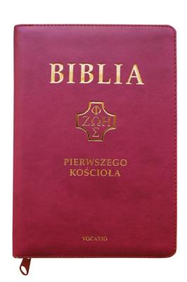 Okładka książki Biblia Pierwszego Kościoła purpurowa ze złoceniem