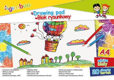 BLOK RYSUNKOWY GIMBOO A4 20 KARTEK 70GSM BIAŁY. Wydawca: Gimboo. SmakLiter.pl Opakowanie BLOK RYSUNKOWY GIMBOO A4 20 KARTEK 70GSM BIAŁY