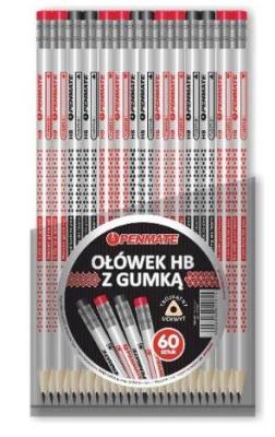 Opakowanie Ołówek trójkątny z gumką Karty (60szt) PENMATE