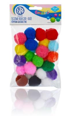 Opakowanie Pompony dekoracyjne 30mm tęczowe kuleczki duże 25 sztuk