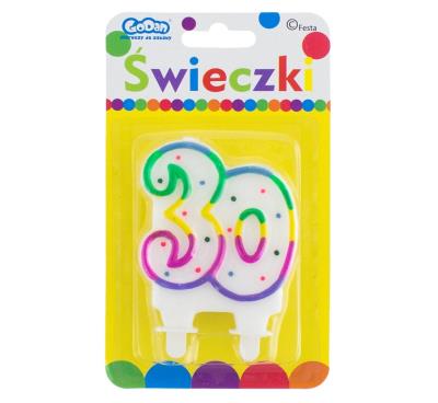 Opakowanie Świeczka cyferka z kropeczkami '30' 8cm