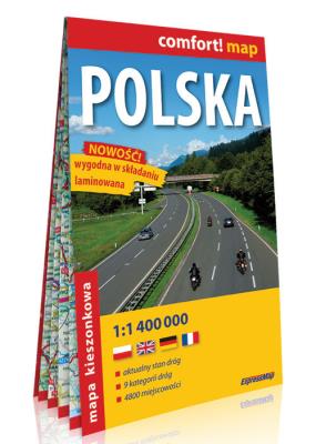 Polska kieszonkowa laminowana mapa samochodowa 1:1 400 000. Autor: praca zbiorowa. SmakLiter.pl Okładka książki Polska kieszonkowa laminowana mapa samochodowa 1:1 400 000