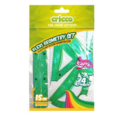 Zestaw geometryczny Flexi z linijką 15cm CRICCO. Wydawca: Cricco. SmakLiter.pl Opakowanie Zestaw geometryczny Flexi z linijką 15cm CRICCO