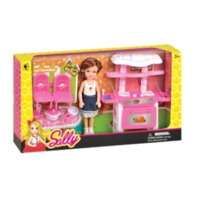 Laleczka Sally z różową kuchnią. Wydawca: Pierot Wydawnictwo. SmakLiter.pl Opakowanie Laleczka Sally z różową kuchnią