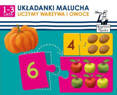 Okładka książki LICZYMY WARZYWA I OWOCE UKŁADANKI MALUCHA KAPITAN NAUKA
