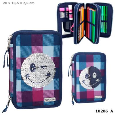 Opakowanie PIÓRNIK POTRÓJNY Z WYPOSAŻENIEM SMILEY TOP MODEL ZE ZMIENNYMI CEKINAMI 10206