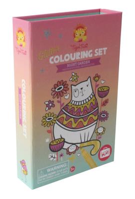 Brokatowa kolorowanka Nocny ogród. Wydawca: Tiger Tribe. SmakLiter.pl Opakowanie Brokatowa kolorowanka Nocny ogród