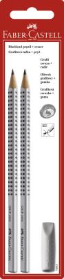Ołówek Grip 2001/HB,B 2 Sztuki + gumka nakładka szara. Wydawca: Faber-Castell. SmakLiter.pl Opakowanie Ołówek Grip 2001/HB,B 2 Sztuki + gumka nakładka szara