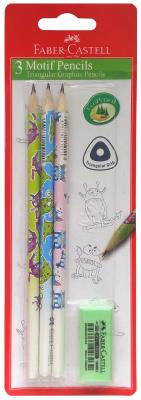 Opakowanie Ołówki trójkątne Potworki 3 sztuki + gumka