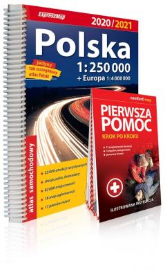 Okładka książki Polska atlas samochodowy 1:250 000 2020/2021 + instrukcja pierwszej pomocy