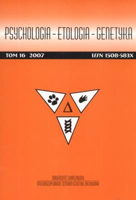 Opakowanie Psychologia etologia genetyka Tom 16/2007