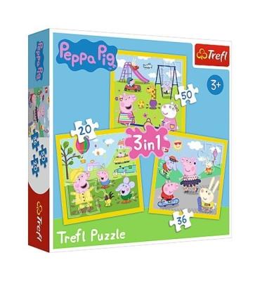 Puzzle 3w1 Wesoły dzień Peppy TREFL. Wydawca: Trefl. SmakLiter.pl Opakowanie Puzzle 3w1 Wesoły dzień Peppy TREFL
