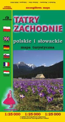 Tatry Zachodnie Polskie i Słowackie mapa turystyczna 1;25 000. Autor: Siwicki Michał. SmakLiter.pl Okładka książki Tatry Zachodnie Polskie i Słowackie mapa turystyczna 1;25 000