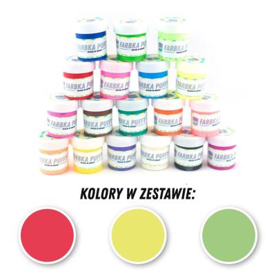 Opakowanie FARBKI TEKSTYLNE 25ML ZESTAW NR 1 - 3 KOLORY (FLUO CZEROWNY/FLUO ŻÓŁTY/FLUO ZIELONY)