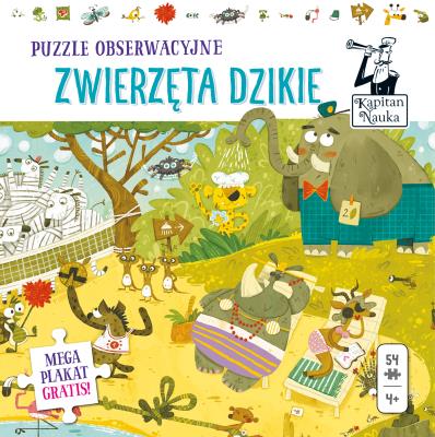 Kapitan Nauka. Puzzle obserwacyjne. Dzikie zwierz.. Autor: ILUTRACJE MOSHINA ANASTAIIA. SmakLiter.pl Okładka książki Kapitan Nauka. Puzzle obserwacyjne. Dzikie zwierz.