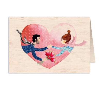 Opakowanie Karnet drewniany C6 + koperta Ślub bukiet i serce