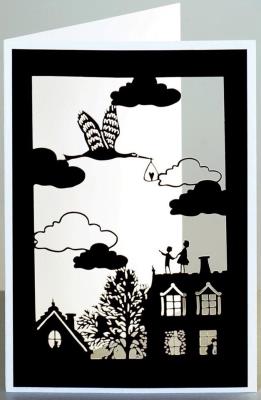 Opakowanie Karnet HDH06 wycinany + koperta Bocian Narodziny