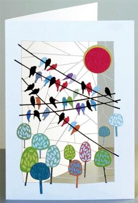 Opakowanie Karnet PM177 wycinany + koperta Ptaki i słońce