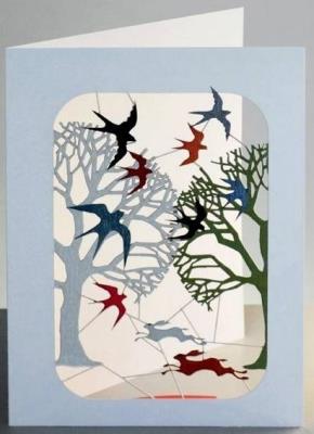 Opakowanie Karnet PM273 wycinany + koperta Jaskółki i zające