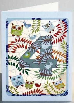 Opakowanie Karnet PM794 wycinany + koperta Urodziny 4 sowy